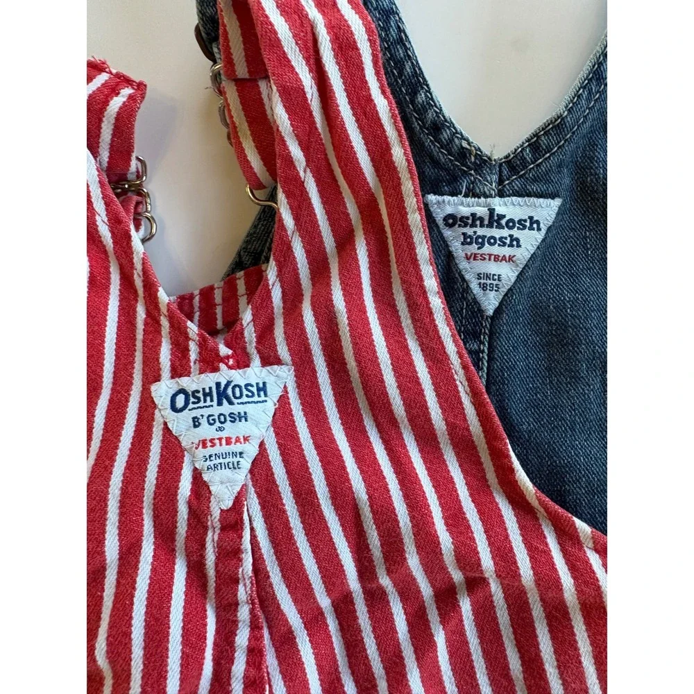 OshKosh B'gosh Toddler Overalls Bundle 18M Denim & Red Striped 3 PC Shortall